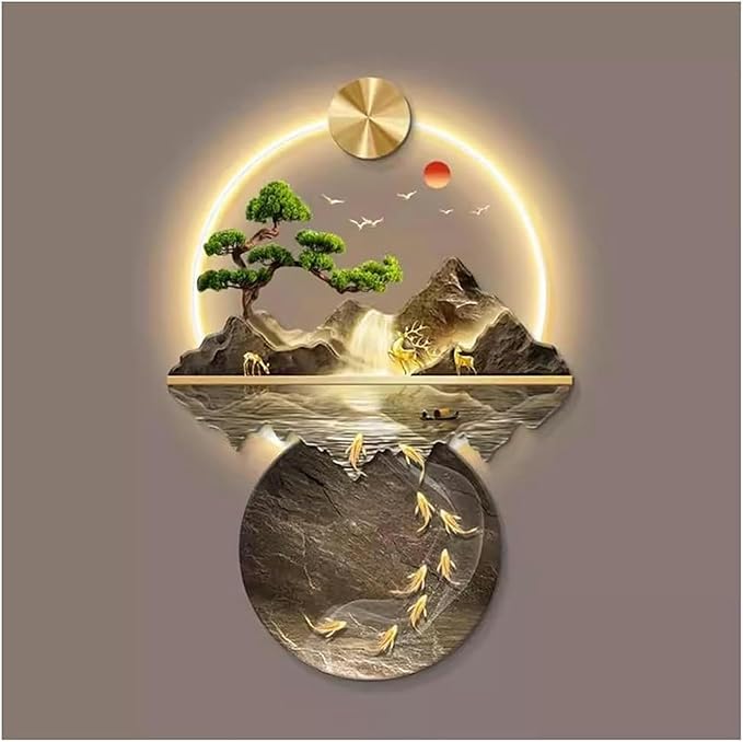 DLYZAYE 3D Wall Art Decor Wall Sculptures Wall Hanging Art with Led Light Wall Art Decorations Lamp Oriental Decor Traditional Chinese Wall Hanging Painting~/