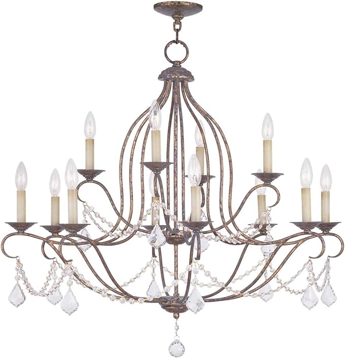 Livex Lighting 6438-71 Chesterfield 12 Light Chandelier, Hand Applied Venetian Golden Bronze