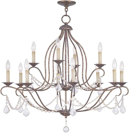 Livex Lighting 6438-71 Chesterfield 12 Light Chandelier, Hand Applied Venetian Golden Bronze