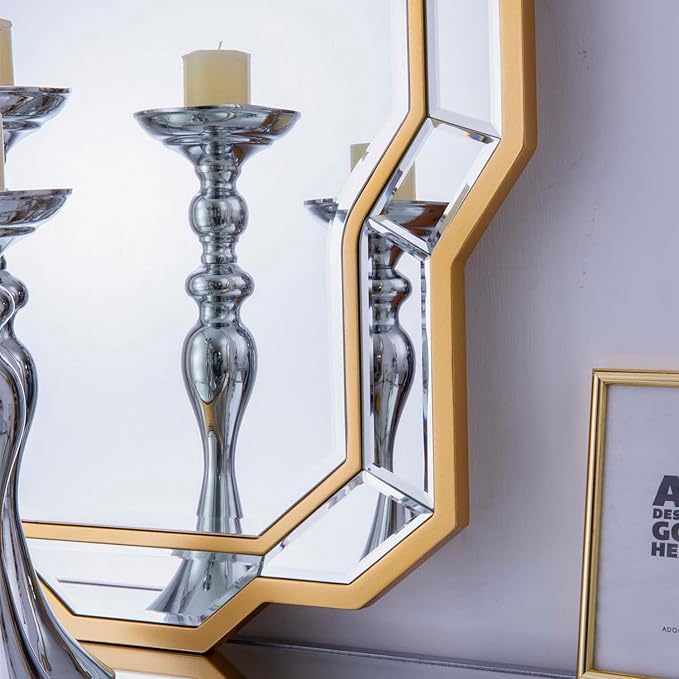 47'' x 32'' Large Gold Mirrors for Wall, Modern Dining Room Mirror with Beveled Glass Wood Frame, Elegant Decorative Mirror for Living Room, Bathroom, Entryway, Bedroom