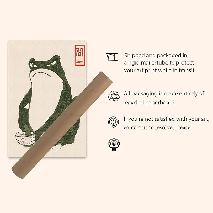 OZCONO Japanese Frog Art Print, Unframed Gallery Quality Giclée, Traditional Ukiyo-e Style, UV-Resistant Ink (14L x 11W)