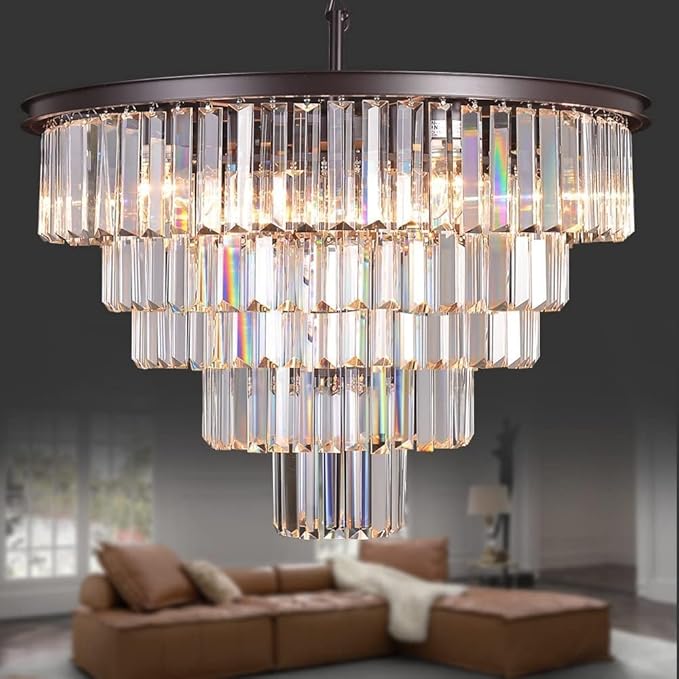 Modern Crystal Chandelier - Luxury 5-Tier Contemporary Pendant Ceiling Lamp Fixture for Dining Room, Living Room, Hotel - Oil Rubbed Bronze Finish