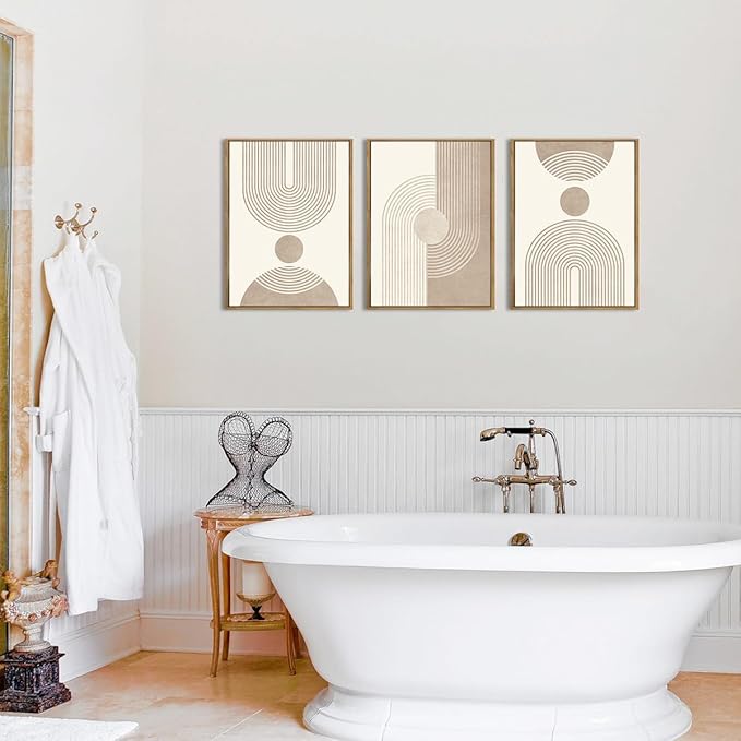 BINCUE Neutral Abstract Wall Art Boho Geometric Wall Decor Mid Century Modern Artwork for Living Room Bedroom Office 12" Lx16 W Set of 3