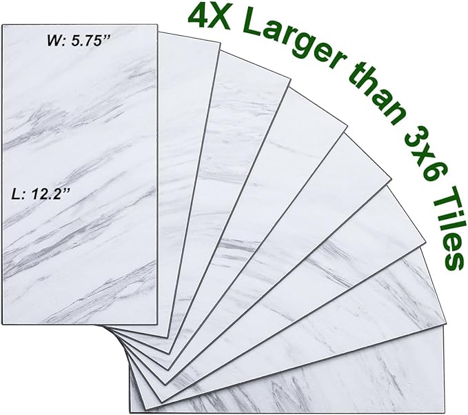 AULIGET 6" x 12" White Marble Peel and Stick Backsplash Wall Tiles, PVC Faux Stone Stick on Tiles for Backsplash Kitchen, Bathroom, Laundry Room, Camper, Fireplace (Pack of 20)