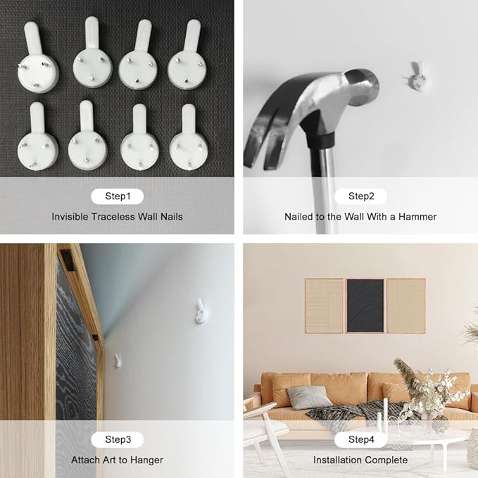 KAIRNE Modern Minimalist Wall Art Set of 3, Beige and Black Striped Geometric Prints with Wood Frame, Abstract Textured Wall Decor for Living Room, Bedroom, Office - 16x24 inch