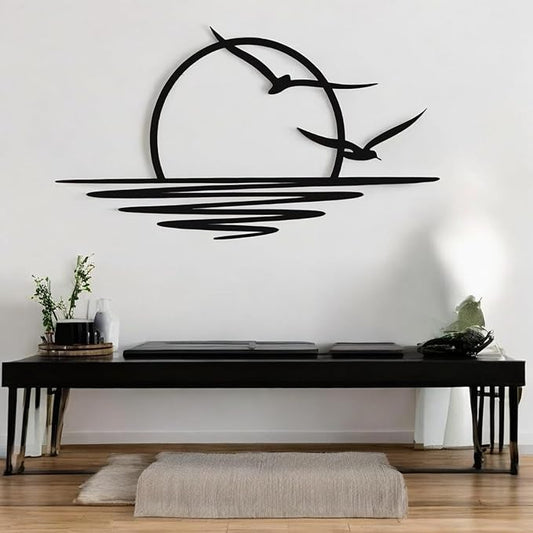 Tubibu Metal Wall Art - Sun Glitter Wall Decor - Black Minimalist Line Art - Sunrise Wall Hanging for Living Room Bedroom Outdoor Housewarming Gift (Small)