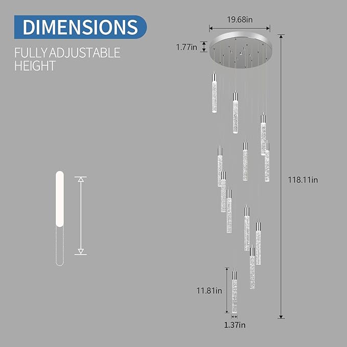 12 Light Living Room Chandelier Chrome Crystal Pendant Lights LED Dimmable 72W 6000K Staircase Large Chandelier Lobby Living Room Foyer High Ceiling Chandeliers