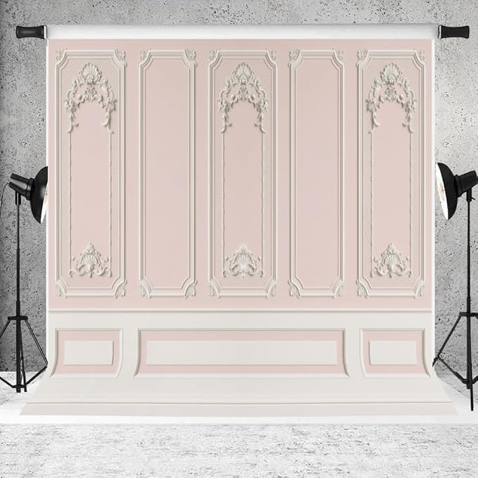 Leyiyi 10x10ft Pink White Vintage Room Inside Backdrop European Frame Modern House French Castle Cementery Wall Retro Style Photo Background Cowboy Kids Birthday Portrait Studio Props Vinyl Wallpaper