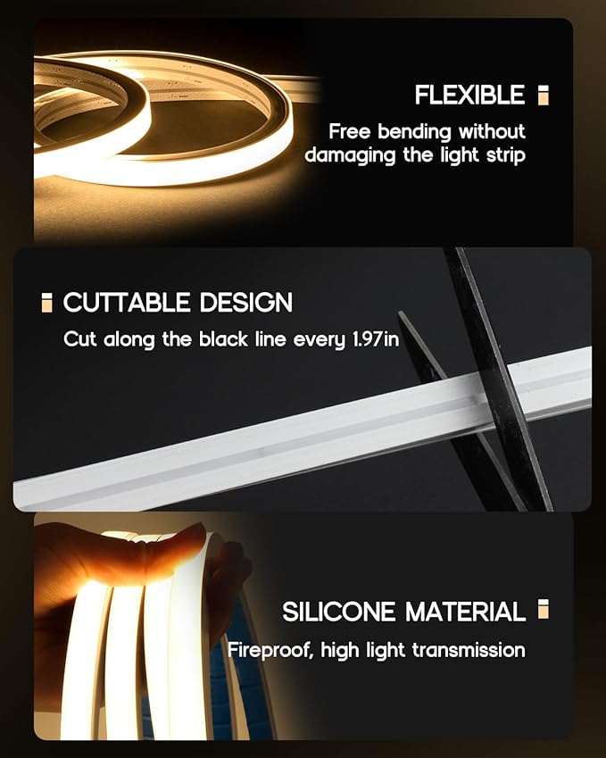 LED Strip Lights Warm White 3000K,32.8ft 24V Neon Rope Lights,Flexible Silicone Outdoor Waterproof Neon Strip Lights for Mirror,Kitchen,Cabinet,DIY Lighting(Power Supply Not Included)