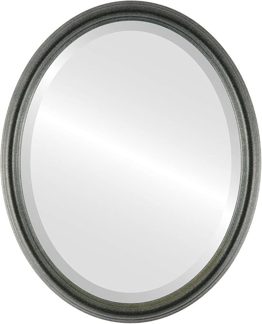 OVALCREST Oval Beveled Wall Mirror for Home Decor - Saratoga Style - Black Silver - 20x26 Outside Dimensions