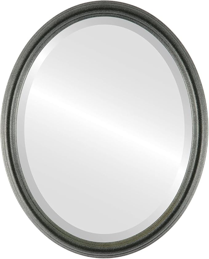OVALCREST Oval Beveled Wall Mirror for Home Decor - Saratoga Style - Black Silver - 14x18 Outside Dimensions
