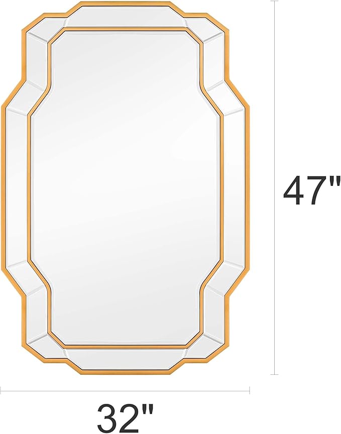 47'' x 32'' Large Gold Mirrors for Wall, Modern Dining Room Mirror with Beveled Glass Wood Frame, Elegant Decorative Mirror for Living Room, Bathroom, Entryway, Bedroom