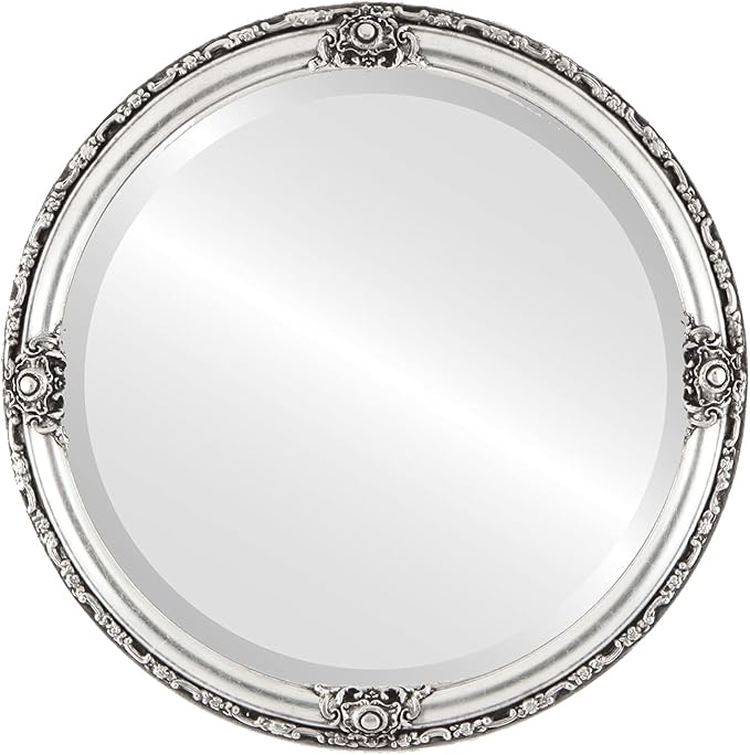 OVALCREST Round Beveled Wall Mirror for Home Decor - Jefferson Style - Silver Leaf with Black Antique - 20x20 Outside Dimensions