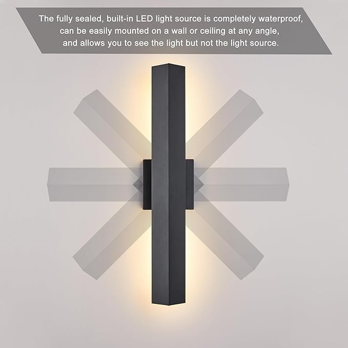 Modern Minimalist Outdoor Waterproof LED Wall Sconce with Built-in 20W LED Warm White Light Source, Fully Sealed V-Shaped Aluminum Cover, Can Be Mounted Outdoors or Indoors at Any Angle.