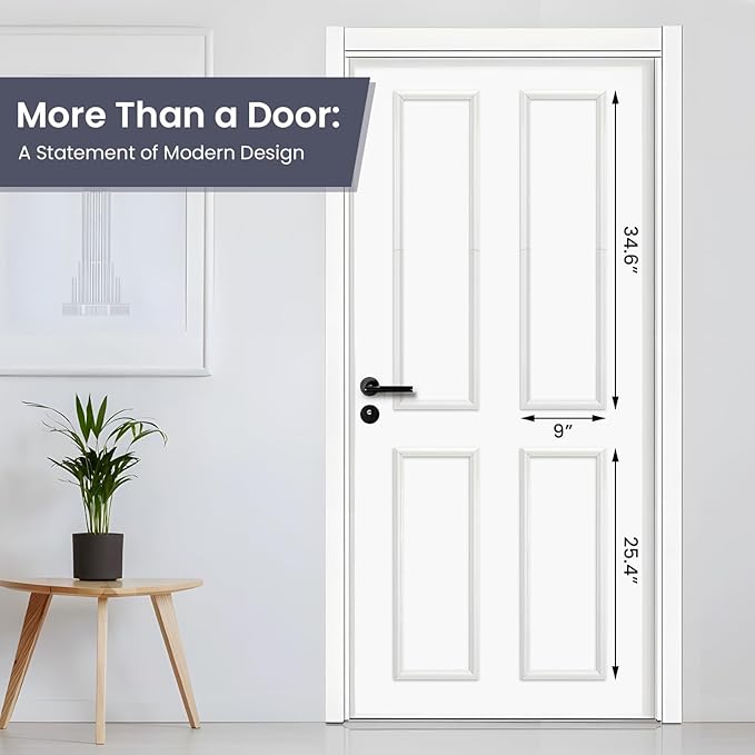 1 Set Peel and Stick Door Moulding Kit 3-Layer Premade Door Panels Molding Trim Self Adhesive 3D Trim for Mirror Window Frame Decor(Top 9"x34.6"*2, Bottom 9" X 25.4"*2)