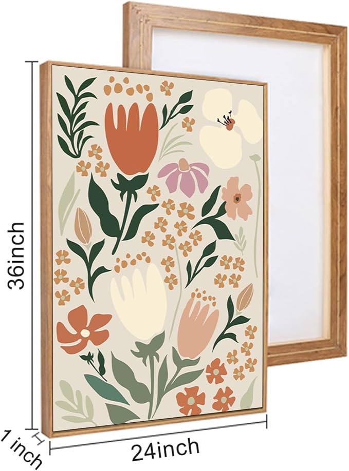 CHDITB Matisse Framed Canvas Wall Art Flower Abstract Wall Painting, Wildflower Wall Art,Boho Floral Wall Decor, Minimalist Matisse Botanical Art Print For Girl Room Bedroom Living Room Office 24"x36"