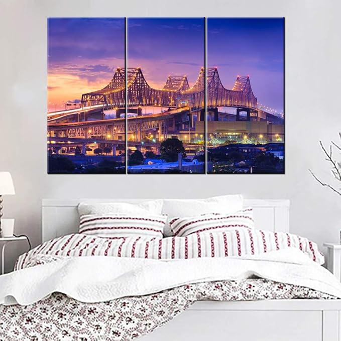 3 Piece Wall Art Painting New Orleans, Louisiana, USA at Crescent City Connection Bridge Prints On Canvas the Picture City Picture Oil for Home Modern Decoration Print Decor 40‘’ x 20‘’ x 3 panels