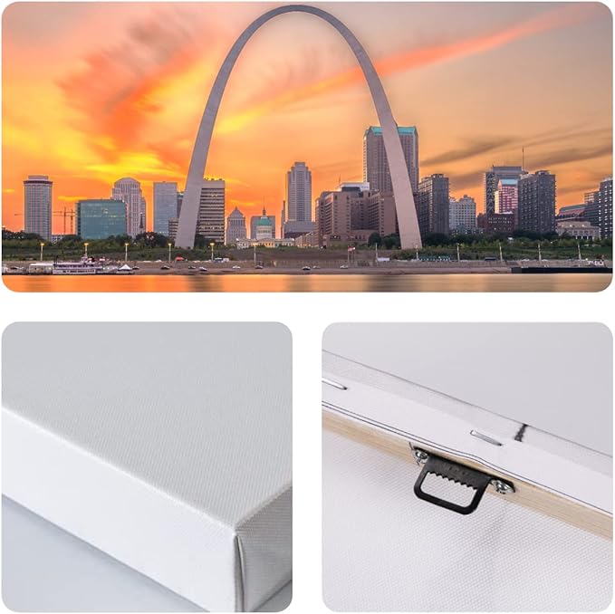 Canvbay 5 Piece City Skyline Canvas Wall Art St. Louis Gateway Arch at Sunset Painting Pictures USA Missouri Cityscape at Dusk Giclee Print Artwork for Living Room Home Decor Framed Ready to Hang