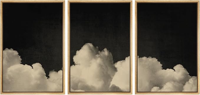 MUDECOR Framed Canvas Print Wall Art Dramatic Cloudscape Black and Beige Sky Illustrations Realism Decorative for Living Room, Bedroom, Office - 24"x36"x3 Natural