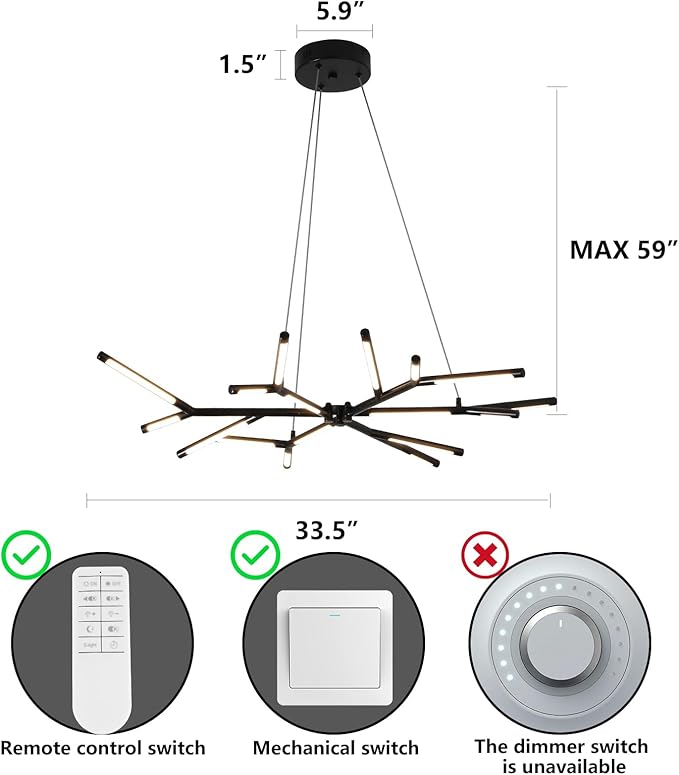 Modern LED Chandeliers Flush Mount Linear Art Deco Chandelier Fixture Sputnik Pendant Light for Dining Room,Staircase,Bedroom,Bathroom,Living Room,Foyer and Kitchen Island Easy to Install lighting