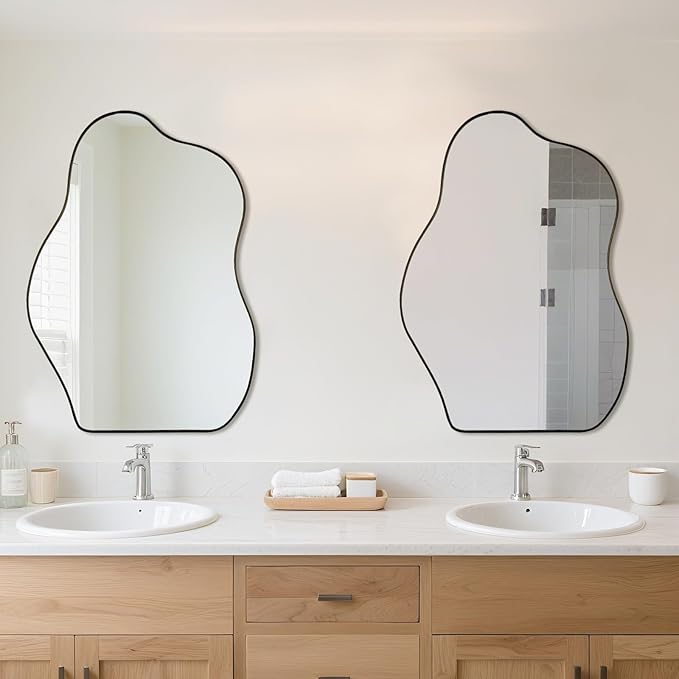 BOMINICA Irregular Wall Mirror Asymmetrical Mirror, Decorative Wall Mounted Mirror for Bathroom Living Room Entryway Bedroom Hallway (Black, 24" x 36")