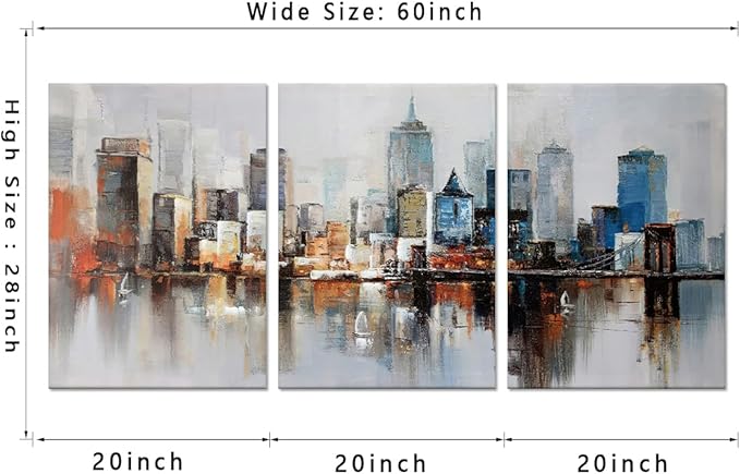 MAMAGO Abstract Canvas Wall Art 3 Pieces Modern Colorful New York Skyline Poster for Living Room Bedroom Home Office Cityscape Artwork Framed Ready to Hang-20”W x 28”Hx3pcs