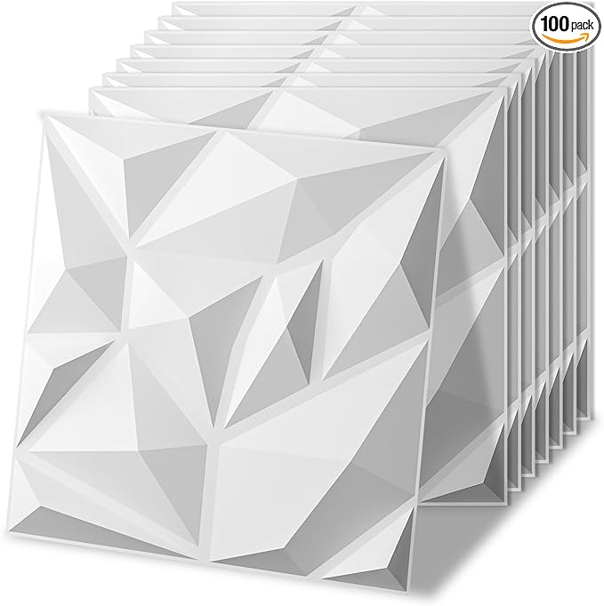 Art3d 100 Pack Decorative 3D Wall Panels, 97 Sq.Feet PVC Interior Wall Décor, 11.8"x11.8", White