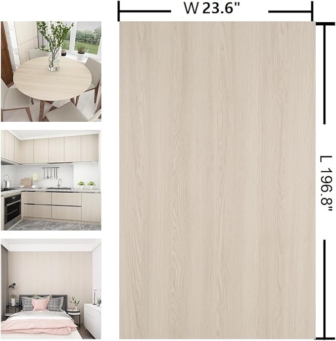 196 x 24 Inch Wide Beige Cherry Wood Wallpaper Peel and Stick Faux Wood Contact Paper for Countertops Kitchen Cabinets Waterproof Light Wood Contact Paper Self Adhesive Wood Grain Wallpaper