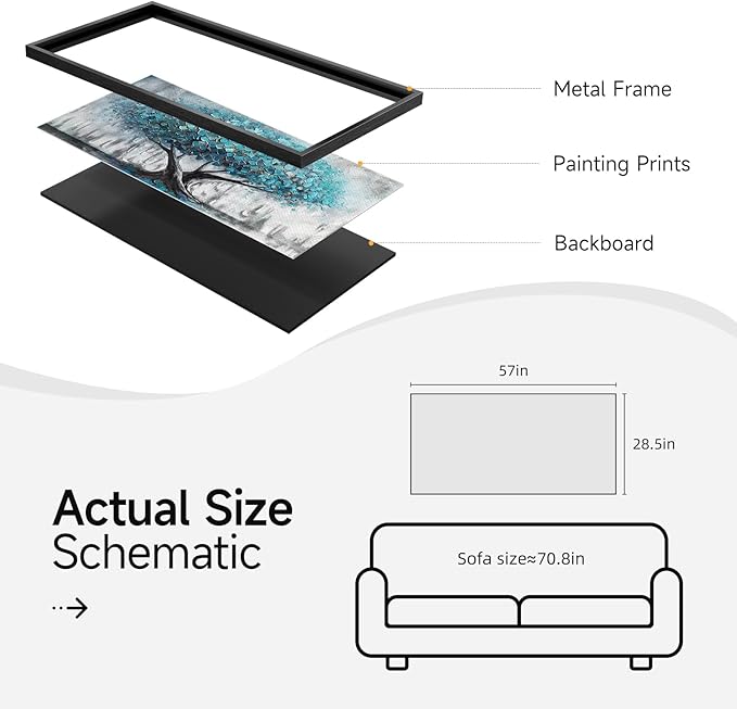 Large Framed Tree of Life Wall Art, Modern Canvas Prints Paintings Artwork for Walls, Rustic Blue Big Tree Pictures for Living Room Fireplace Bedroom Dining Room Office Wall Decor 30x60 Inch