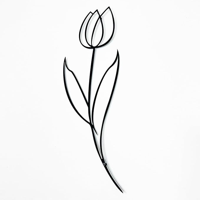 Minimalist Floral Metal Wall Art, Modern Tulip Design for Home Decor, Metal Flower Wall Sculpture for Living Room, Bedroom, or Office (71x24 inches)