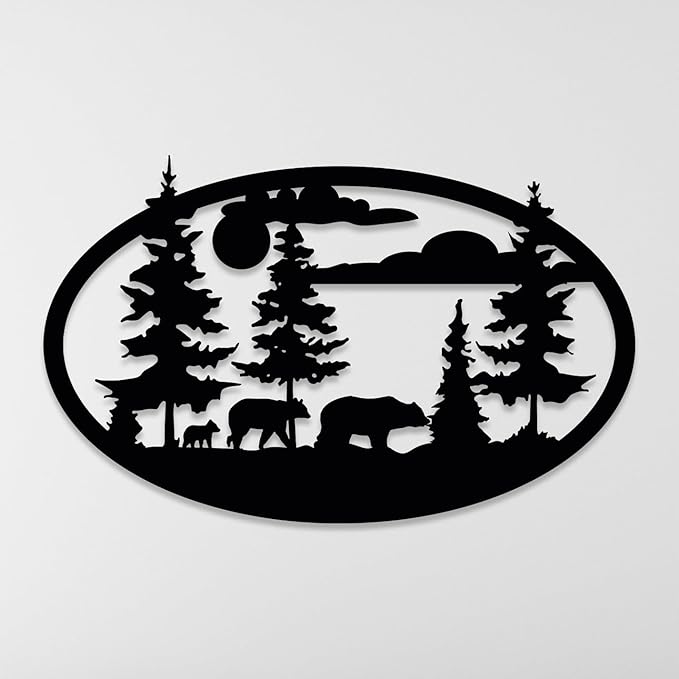 Bear Metal Wall Art, Forest Decor, Round Bear Family Wall Hanging, Wildlife Nature Wall Art Decor, Cabin Lodge Decoration, Hunting Decoration, Rustic Animal Sign, Large Outdoor Decor, Nature Lover Gifts