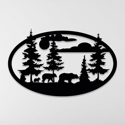 Bear Metal Wall Art, Forest Decor, Round Bear Family Wall Hanging, Wildlife Nature Wall Art Decor, Cabin Lodge Decoration, Hunting Decoration, Rustic Animal Sign, Large Outdoor Decor, Nature Lover Gifts