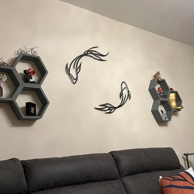 Koi Fish Metal Wall Art, Feng Shui Koi Fish Art, Fish Metal Sculpture, Yin Yang, Feng Shui Koi Fish Fish Metal Wall Art (28.8"(73 cm) / 24.8"(63 cm))