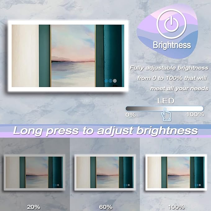 48x30 Inch Backlit Lighted LED Mirror for Bathroom Wall 48 Inch LED Bathroom Vanity Mirror with Lights Bathroom LED Vanity Mirror Antifog 3 Color Dimmable Backlit Light up Smart LED Mirrors