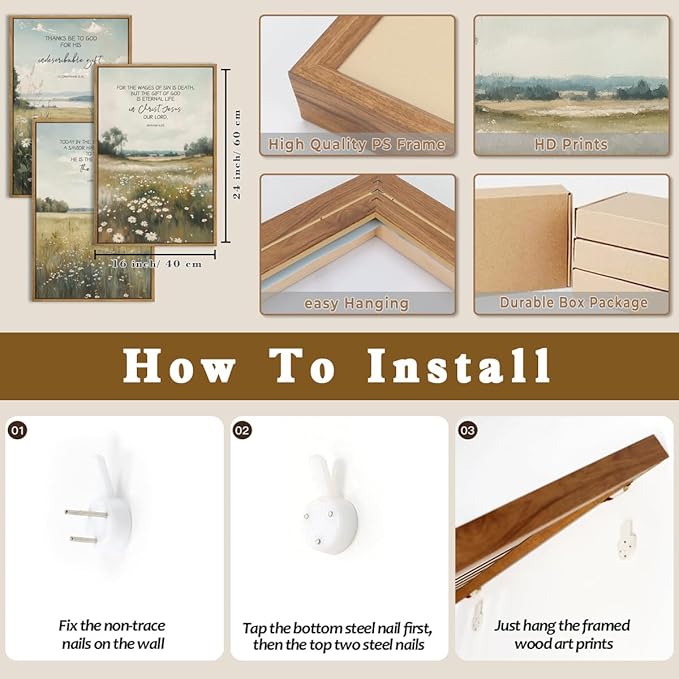 Anyzal Christian Jesus Wall Art Bible Scripture Wall Decor Farmhouse Wildflower Paintings Set of 3 for Living Room Bedroom Dining Room16x24 Inch