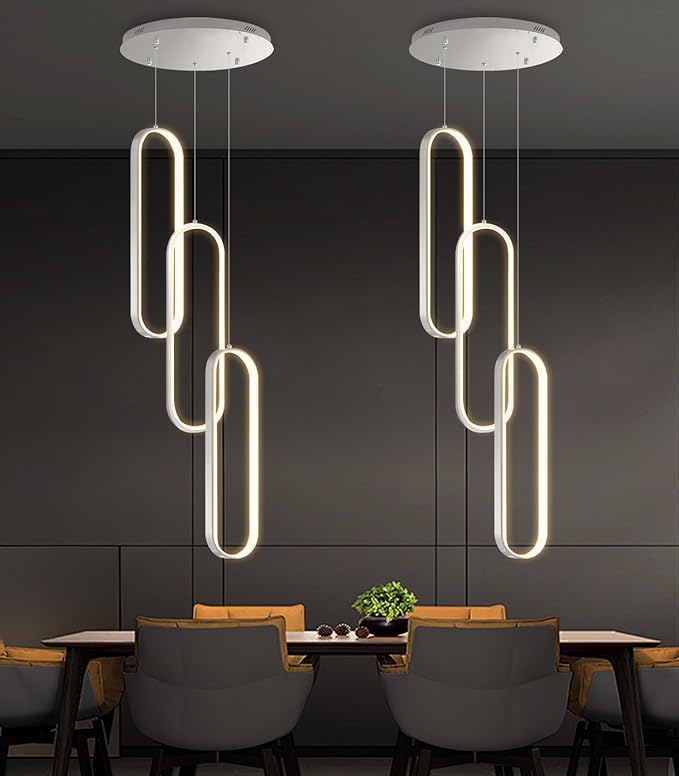 Modern Ring Chandelier LED Dimmable Flush Mount Ceiling Light for Dining Room Foyer Living Room Staircaes Silver