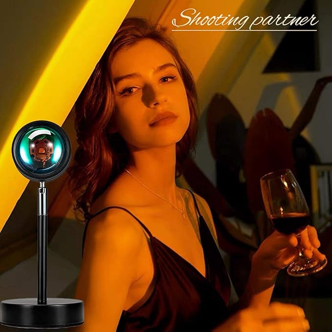 Balkwan Sunset Lamp Projection Rotation Rainbow Lamp Led Romantic Visual Led Light Network Red Light with USB Modern Floor Stand Night Light Living Room Bedroom Decor (Sunset Red)