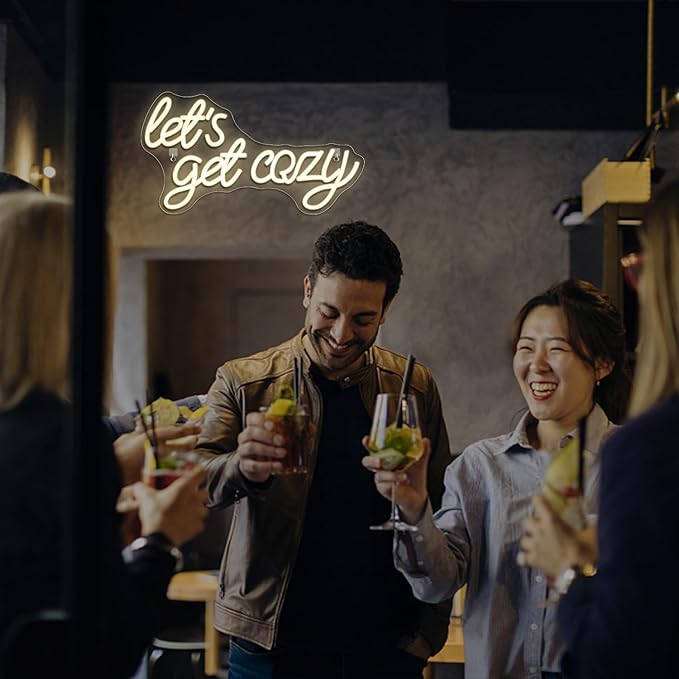 LookLight Let’s Get Cozy Neon Sign,Warm White Led Neon Light,USB Connectivity Neon Sign for Wall Decor,Light Up Sign for Living Room Bedroom Bar Birthday Party