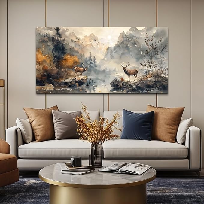 KELIYUAN Large Canvas Wall Art Living Room Farmhouse Wall Decor For Bedroom Mountain Landscape Ink Wall Paintings Abstract Pictures Office Decoration Framed Artwork Room Mural Home Decor 30x60 In