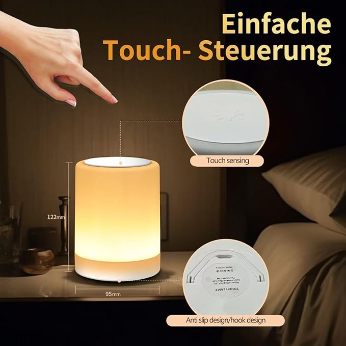 OORUN Touch Bedside Table Lamp,13 RGB Colors & 5 Brightness, USB Rechargeable Desk Lamp, Remote Control Dimmable Night Light with RGB Color Changing,Portable Lamp for Baby (2 Pack White)