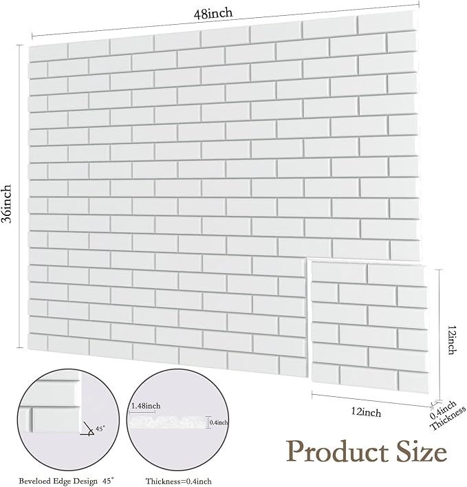 12Pack Acoustic Panels, Self-Adhesive 3D Brick Pattern Sound Proof Panels for Walls, Decorative Sound Dampening Wall Panels for Recording Studios, Offices, Home, 12"×12"×0.4", White
