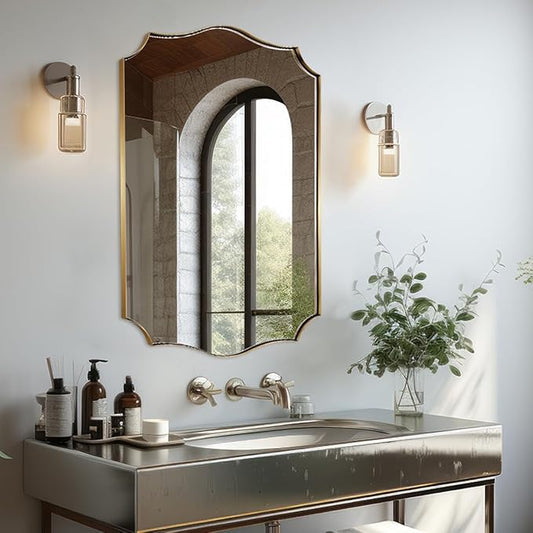 ANDY STAR Bathroom Vanity Mirror, 24x36 Irregular Wall Mirror, Gold Antique Mirror for Bathroom, Asymmetrical Mirror in Anti-Rust Stainless Steel Metal Frame, Wall Mount Horizontal or Vertical