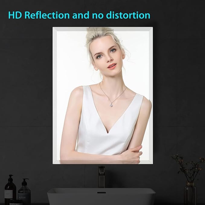 24x40 Inch Bathroom Mirror Frameless Beveled Edge Rectangle Wall Mirror Explosion Proof and Shatterproof Bathroom Vanity Mirror Wall Mounted Hang Firmly (Horizontal or Vertical)