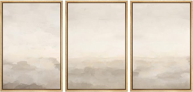 MUDECOR Framed Canvas Print Wall Art Abstract Minimalist Modern Art Neutral Home Decor for Bedroom - 16"x24"x3 Natural