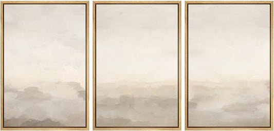 MUDECOR Framed Canvas Print Wall Art Abstract Minimalist Modern Art Neutral Home Decor for Bedroom - 16"x24"x3 Natural