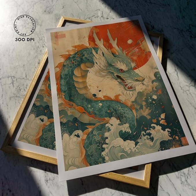 Japanese Dragon Poster, Traditional Asian Mythical Creature Wall Art Print, Zen Home Decor for Living Room, Bedroom or Office, Unique Gift for Dragon Lovers (Unframed) (12x18)