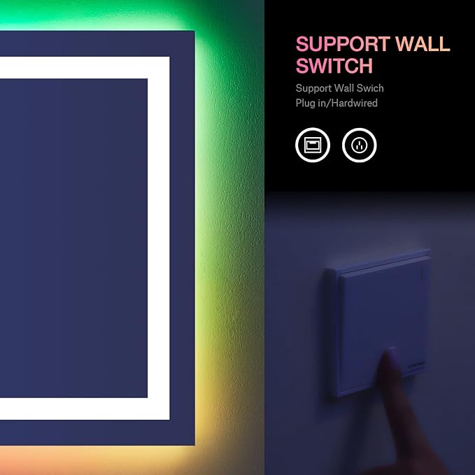 LOAAO 84X32 Inch RGB LED Bathroom Mirror with Lights, Anti-Fog, Dimmable Lighted Bathroom Vanity Mirror, Colorful Multiple Light Modes, RGB Backlit + Front Light, Memory Function, Tempered Glass