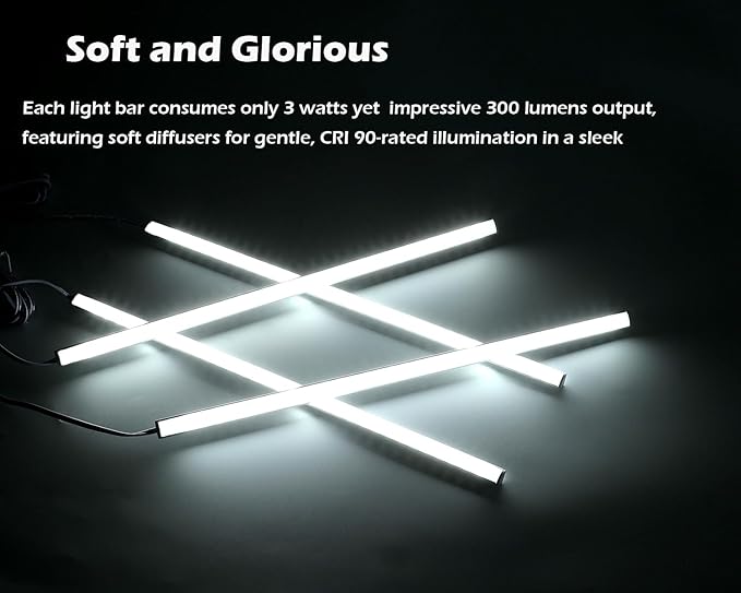 Cefrank V-Shape Under Cabinet Lighting Kit - 4pcs Sleeker 12" Dimmable LED Light Bars for Showcase Shelf Seamless Illumination - 1200lm, 12W - Pure White (6000K)