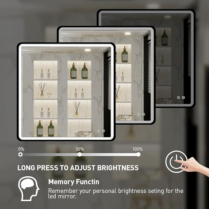 36X36 Inch Black Frame Bathroom with Lights,Wall Mounted Lighted Vanity Mirror,Anti Fog Dimmable Led Mirror for Makeup(Horizontal/Vertical)