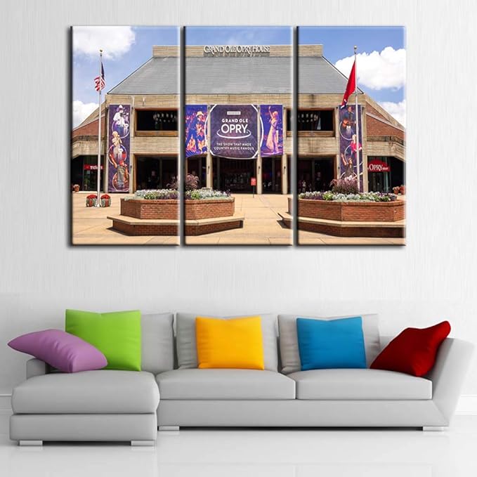 Native American Art Houston Paintings Nashville, Tennessee Wall Art Cityscape the Grand Ole Opry House Pictures Modern Artwork 3 Panel Canvas Home Decor for Living Room Ready to Hang - 40‘’x20‘’x3